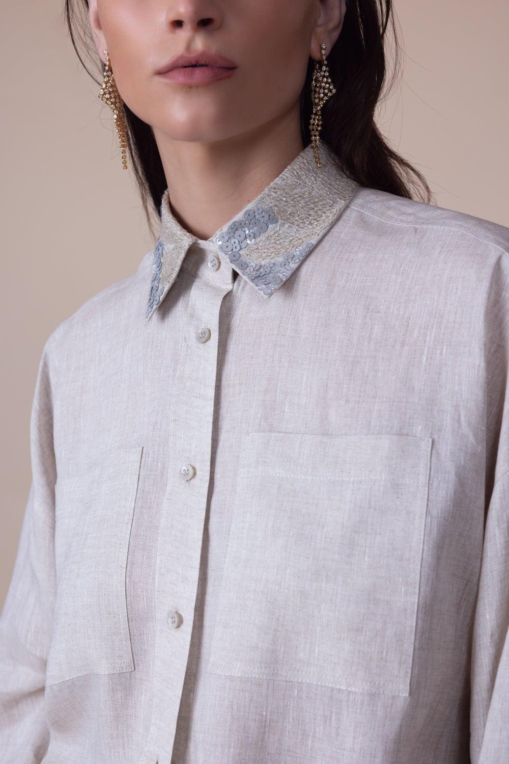 BRUNELLO CUCINELLI-Dazzling Magnolia Collar Shirt-