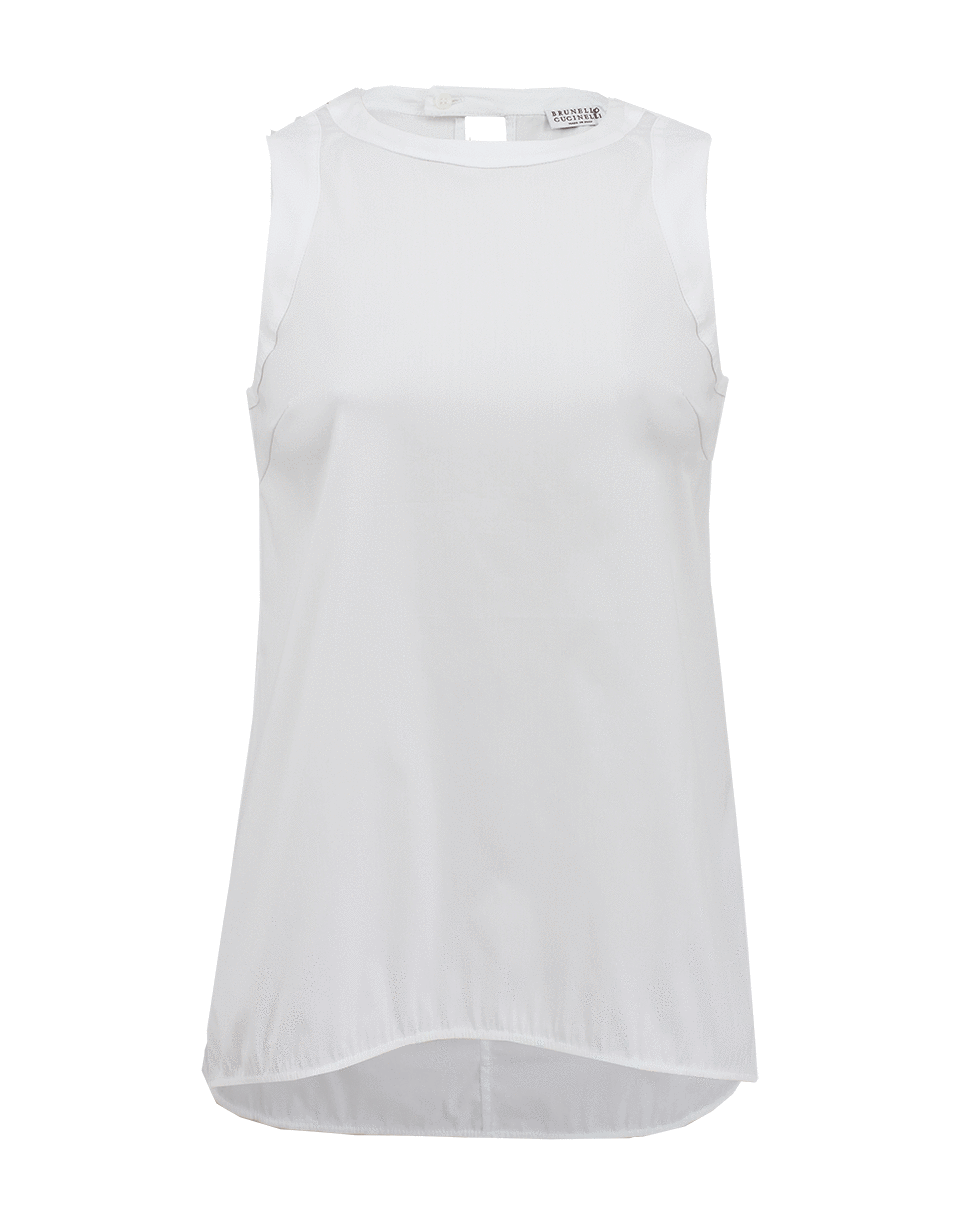 BRUNELLO CUCINELLI-Sleeveless Keyhole Neck Poplin Blouse-
