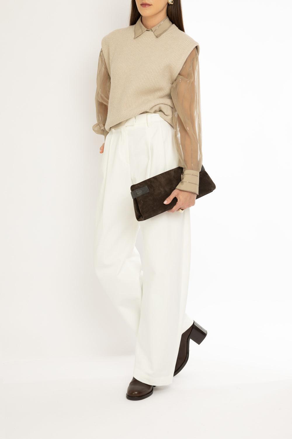 Crispy Vertical Paillette Blouse-NUTSHELL-XS-CLOTHINGTOPBLOUSE-BRUNELLO CUCINELLI