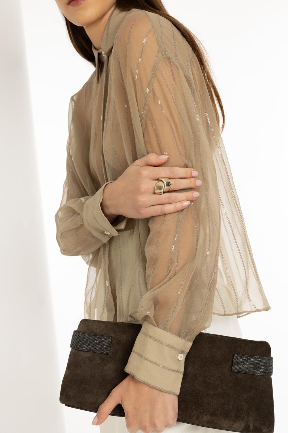 Crispy Vertical Paillette Blouse-NUTSHELL-XS-CLOTHINGTOPBLOUSE-BRUNELLO CUCINELLI