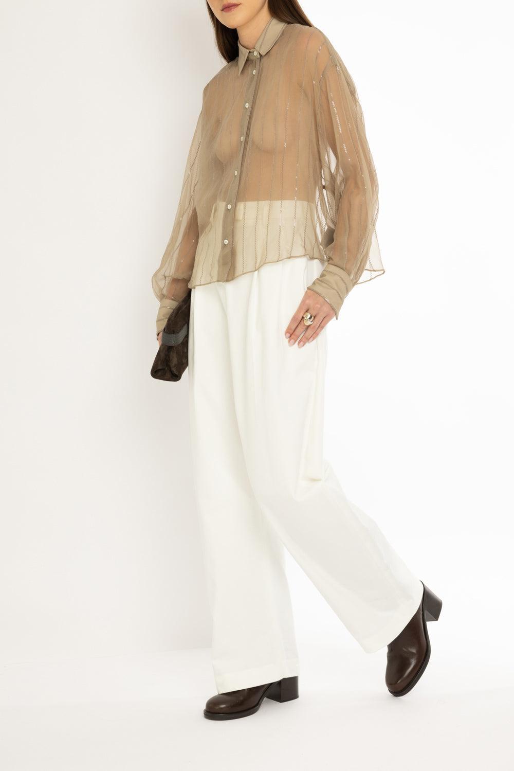 Crispy Vertical Paillette Blouse-NUTSHELL-XS-CLOTHINGTOPBLOUSE-BRUNELLO CUCINELLI