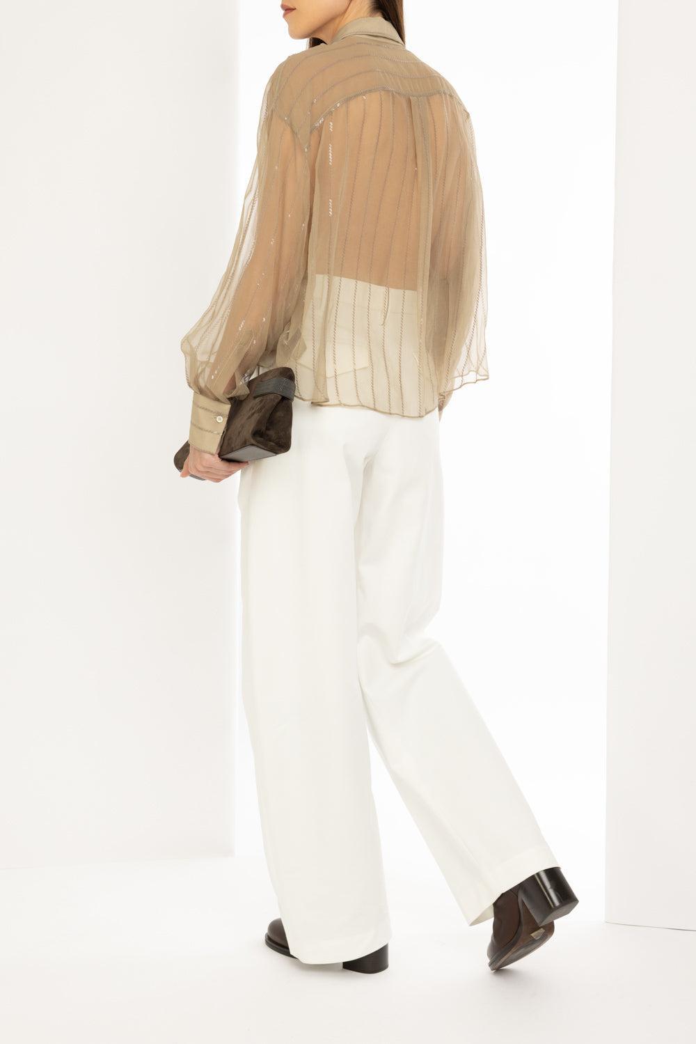 Crispy Vertical Paillette Blouse-NUTSHELL-XS-CLOTHINGTOPBLOUSE-BRUNELLO CUCINELLI