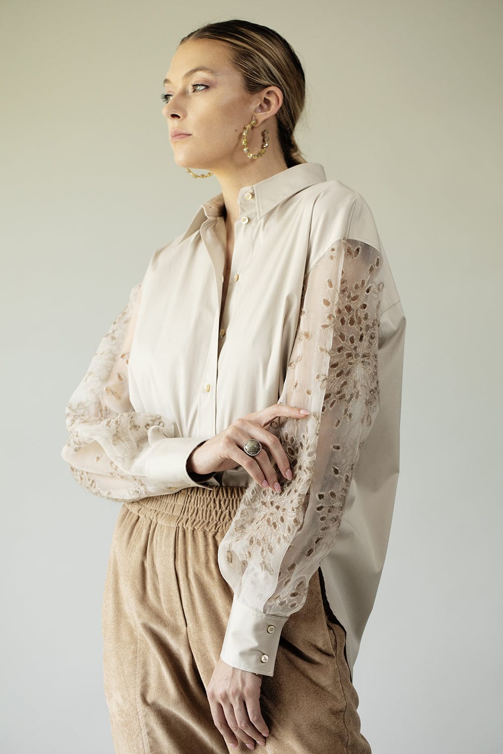 BRUNELLO CUCINELLI-Sheer Sleeve Blouse-