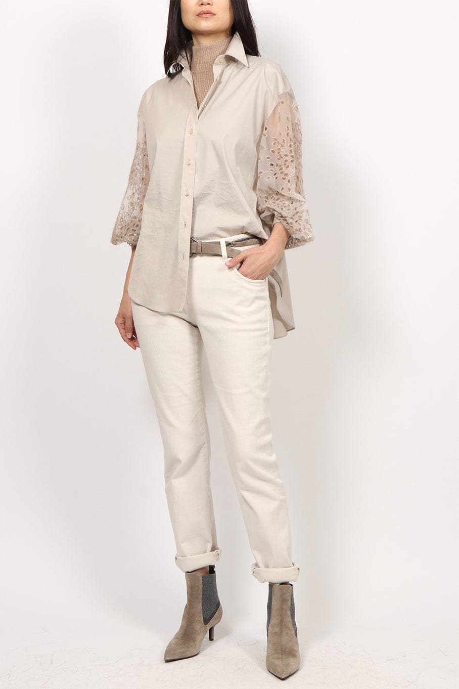 BRUNELLO CUCINELLI-Sheer Sleeve Blouse-