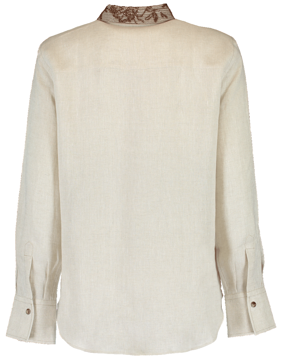 BRUNELLO CUCINELLI-Embroidered Linen Western Blouse-