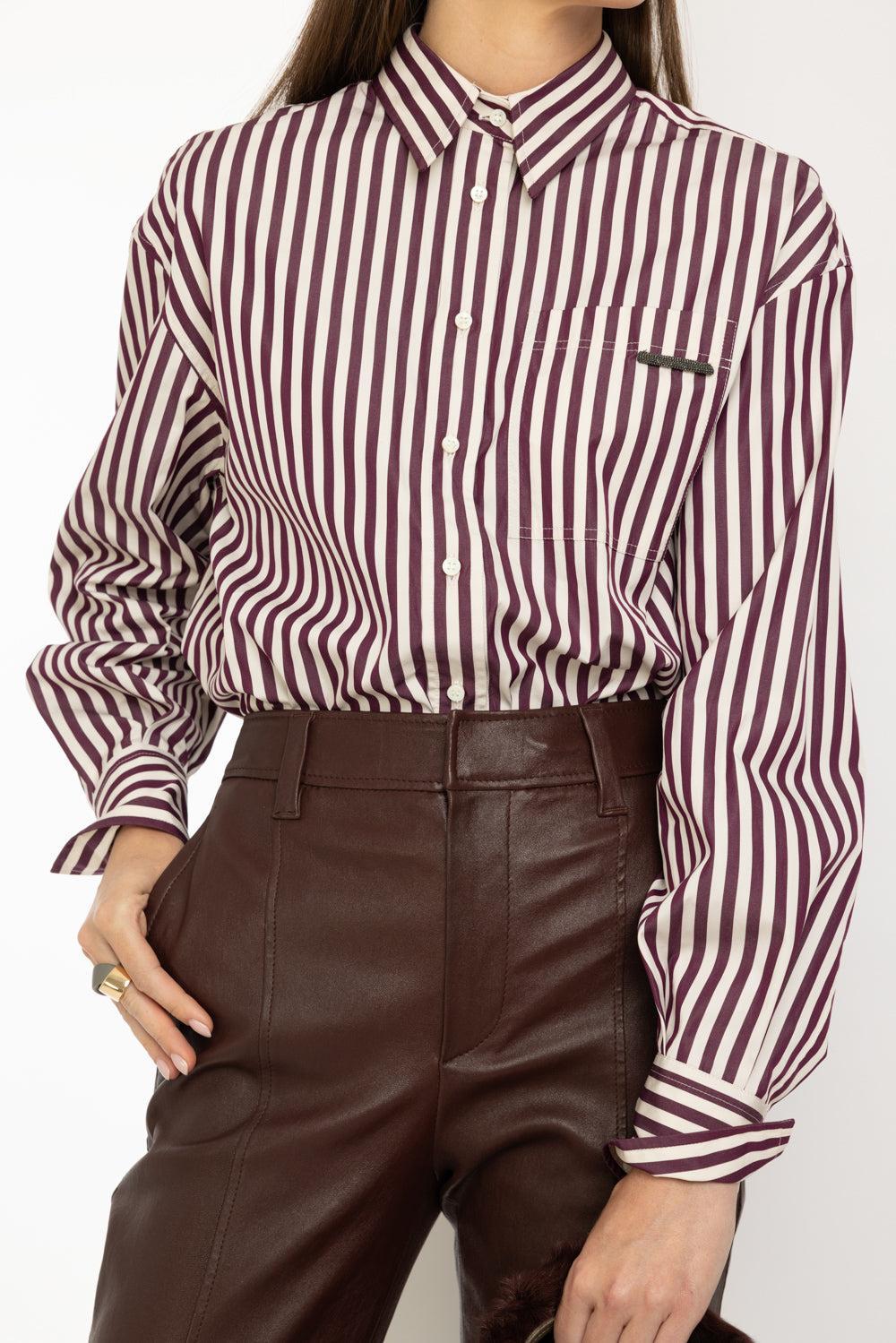 Striped Shiny Tab Shirt-PANABORD-XS-CLOTHINGTOPBLOUSE-BRUNELLO CUCINELLI