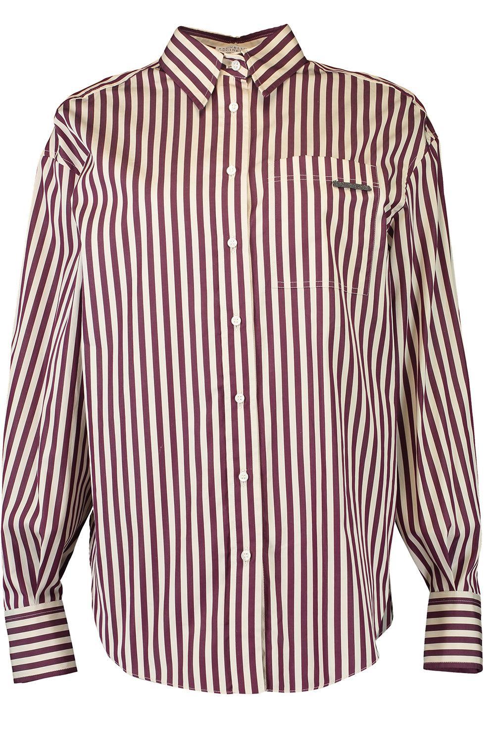Striped Shiny Tab Shirt-PANABORD-XS-CLOTHINGTOPBLOUSE-BRUNELLO CUCINELLI