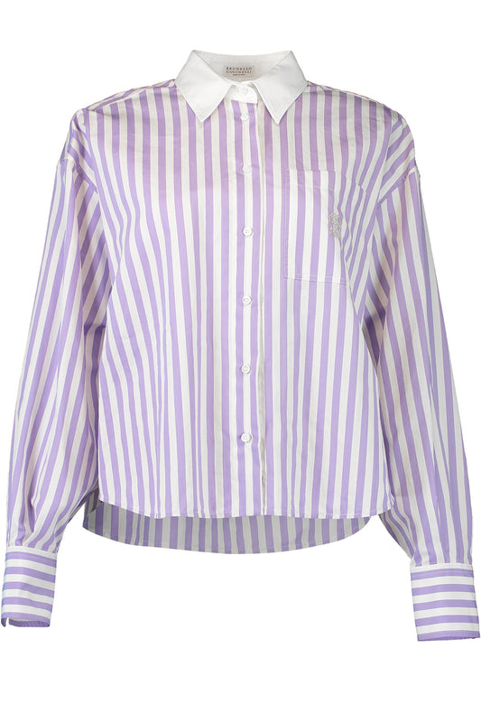 Striped Logo Shirt - Panama Lilac-PANMLILA-XS-CLOTHINGTOPBLOUSE-BRUNELLO CUCINELLI