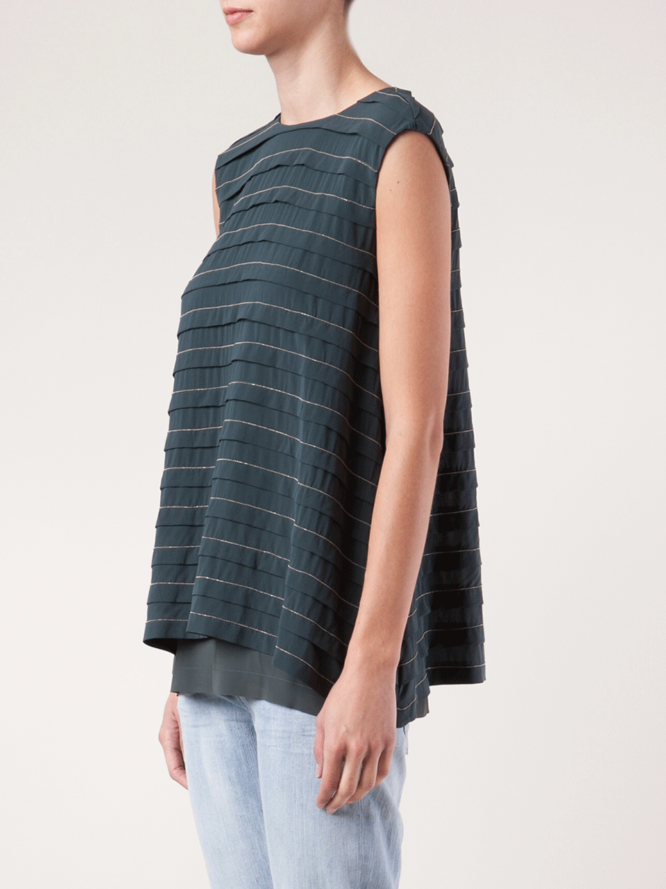 BRUNELLO CUCINELLI-Sleeveless Monili Stripe Top-