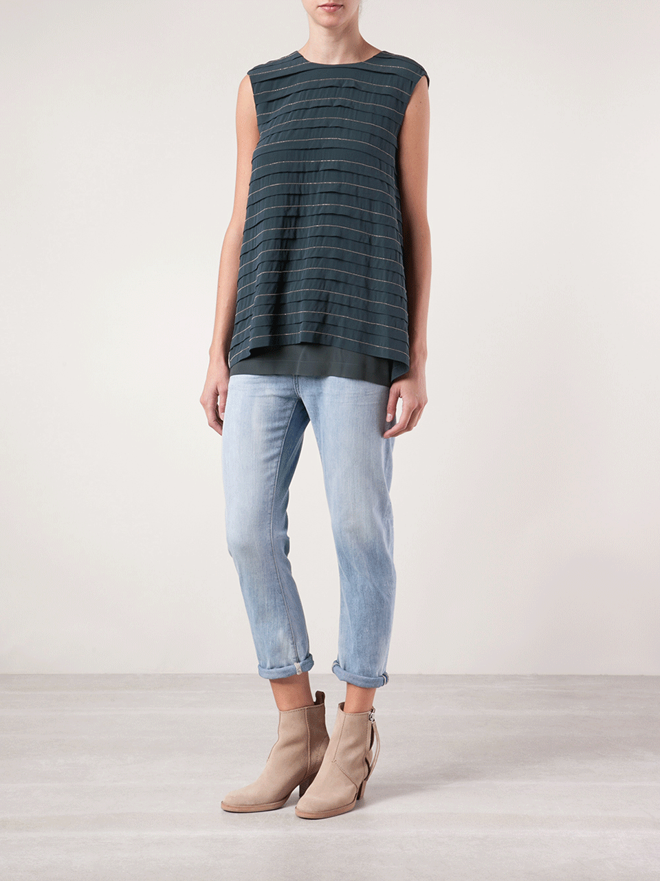 BRUNELLO CUCINELLI-Sleeveless Monili Stripe Top-