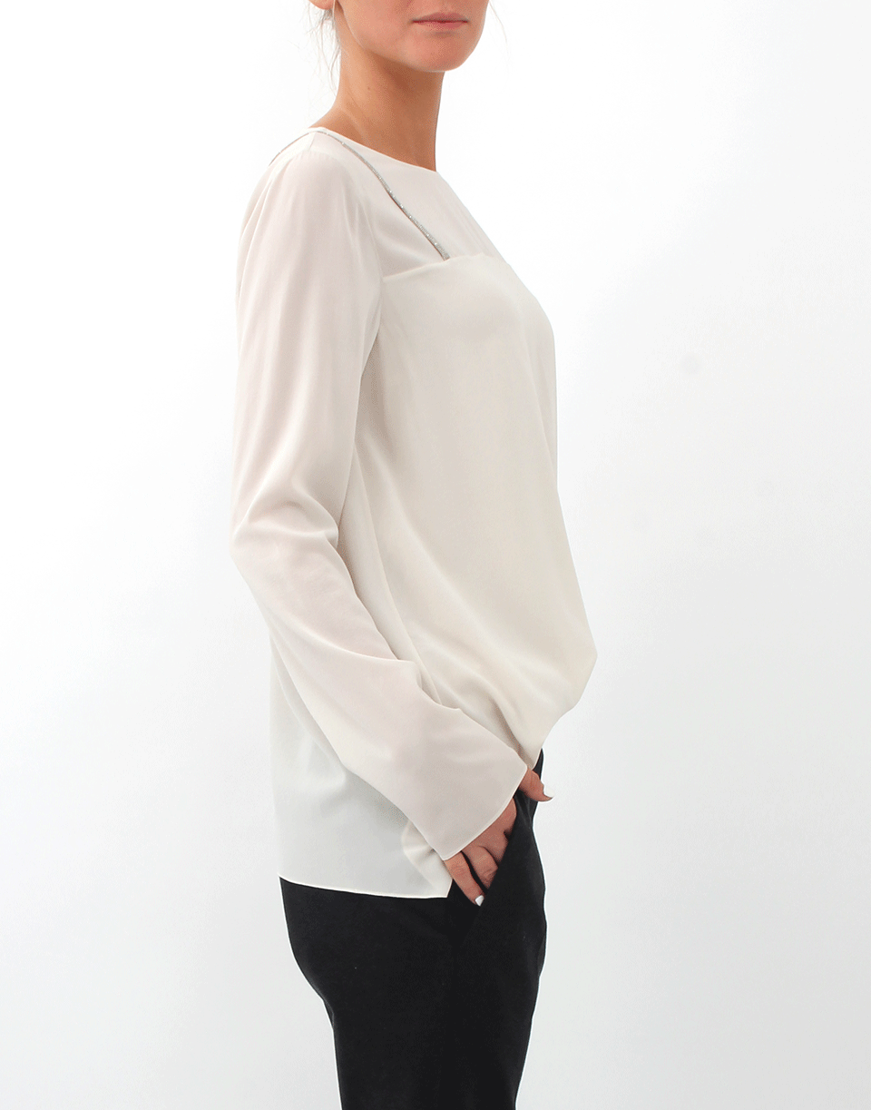 BRUNELLO CUCINELLI-Silk Blouse With Monili Suspenders-