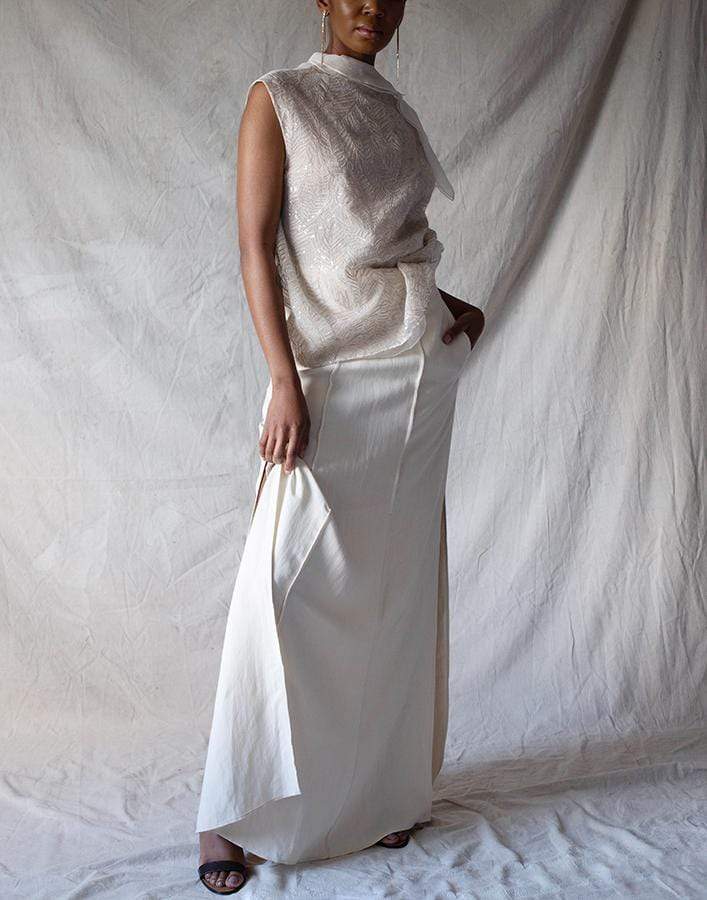 BRUNELLO CUCINELLI-Cap Sleeve Organza Embroidered Sheer Top-
