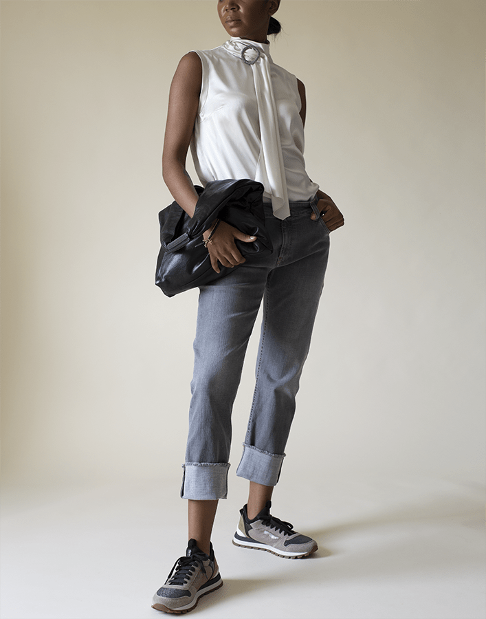 BRUNELLO CUCINELLI-Vanilla Satin Sleeveless Wrap Neck Top-