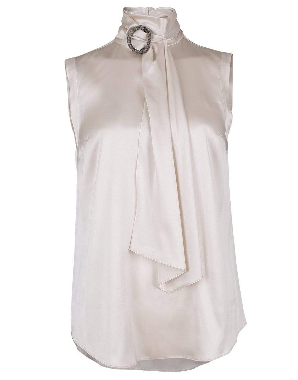 BRUNELLO CUCINELLI-Vanilla Satin Sleeveless Wrap Neck Top-