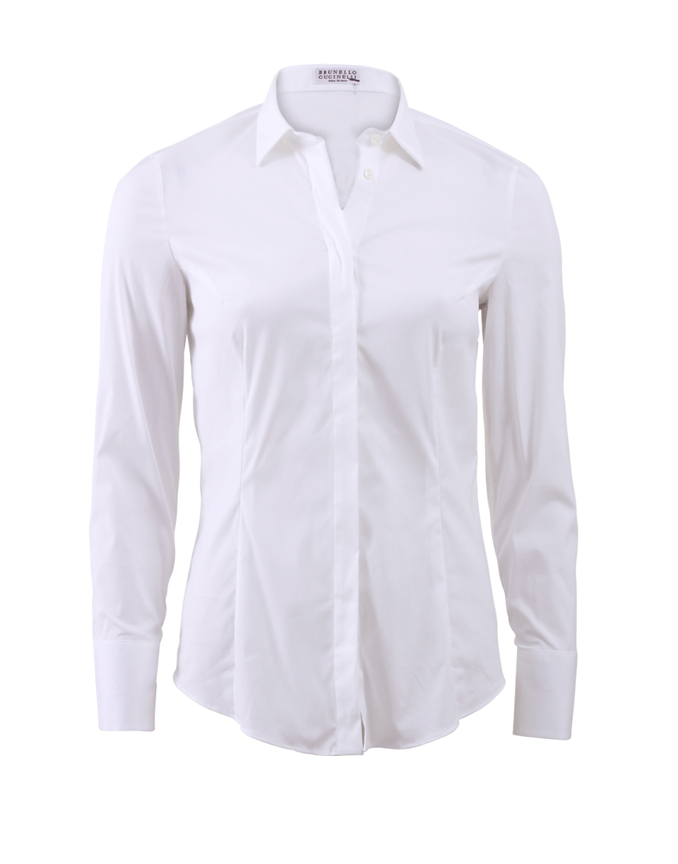 BRUNELLO CUCINELLI-Monili Neck Classic Poplin Shirt-