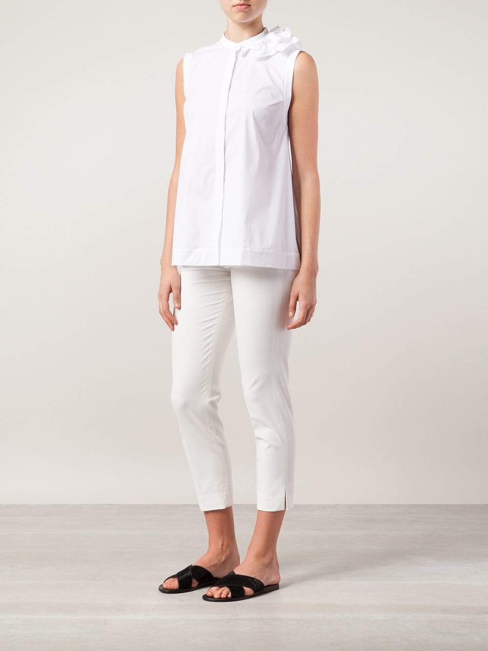 BRUNELLO CUCINELLI-Stretch Cotton Ruffle Blouse-