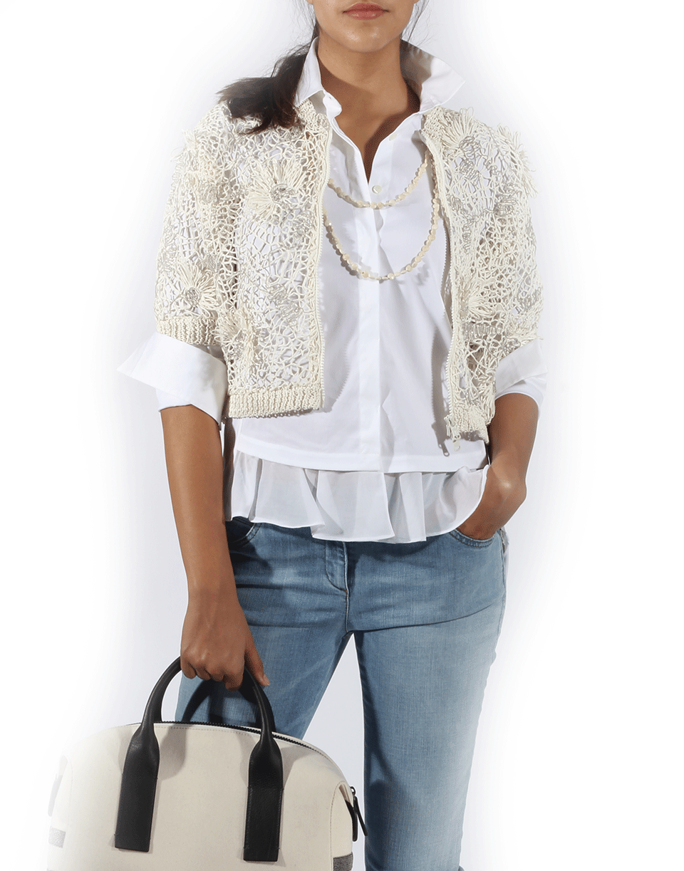 BRUNELLO CUCINELLI-Voile Ruffle Hem Blouse-