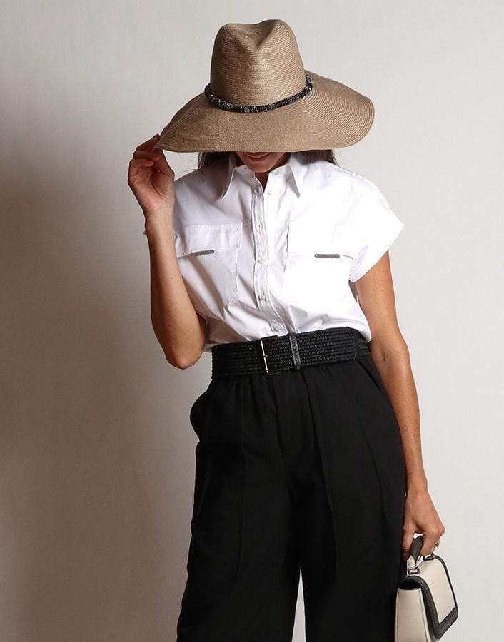BRUNELLO CUCINELLI-Cotton Stretch Poplin Short Sleeve Blouse-