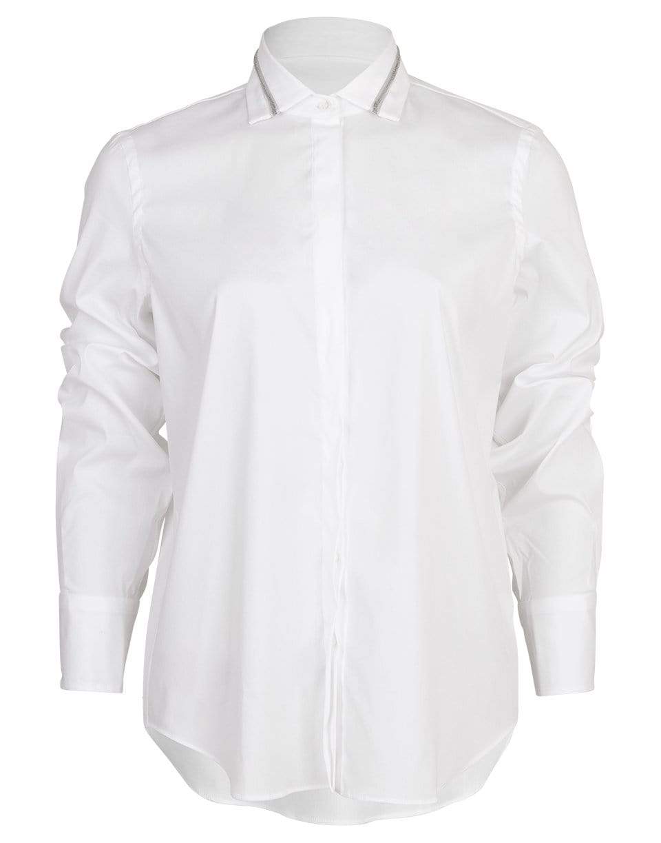 BRUNELLO CUCINELLI-Mesh Monili Collar Detail Button Up Blouse-