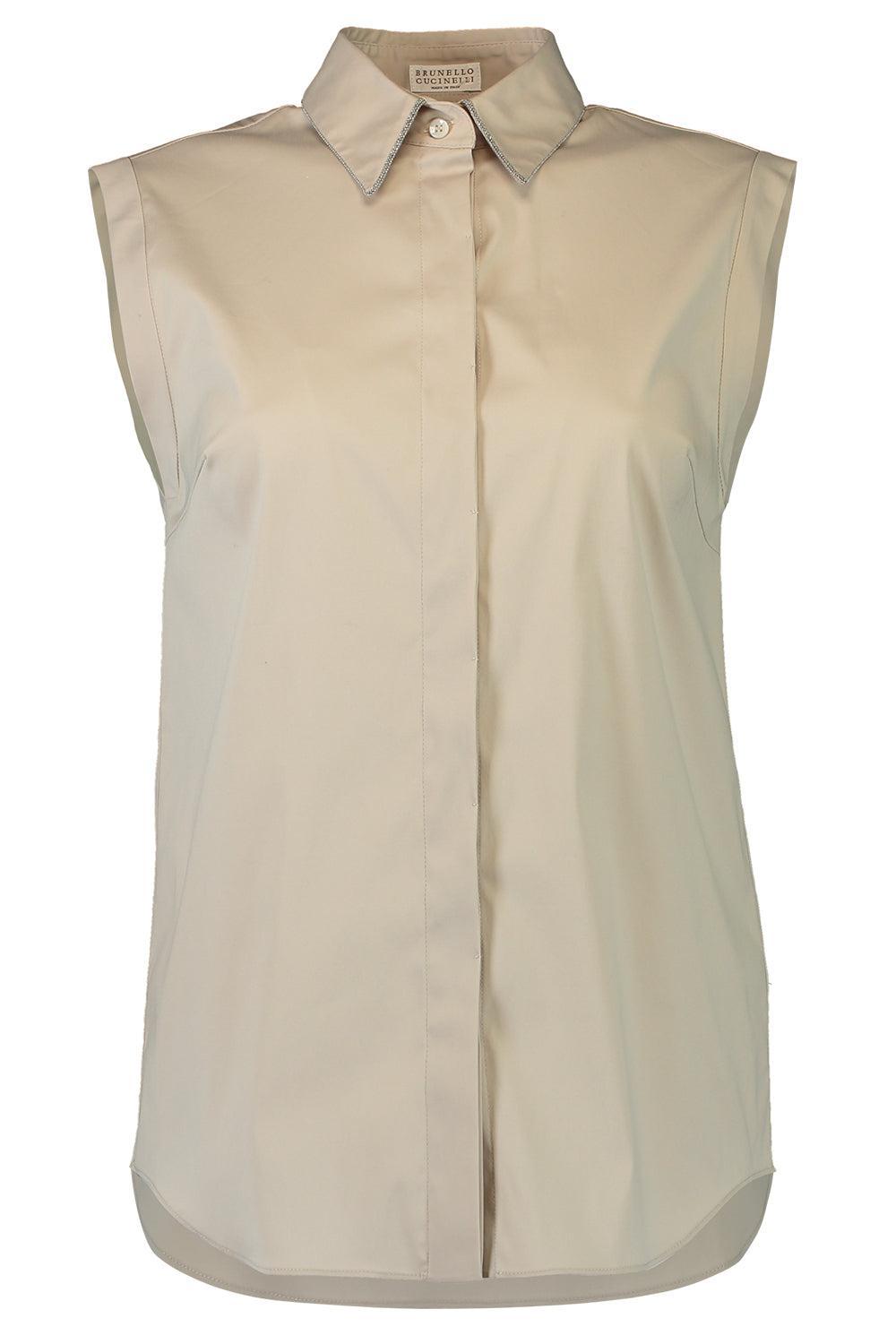 Monili Trim Sleeveless Top - Stoney Ground-WHITE-XS-CLOTHINGTOPBLOUSE-BRUNELLO CUCINELLI