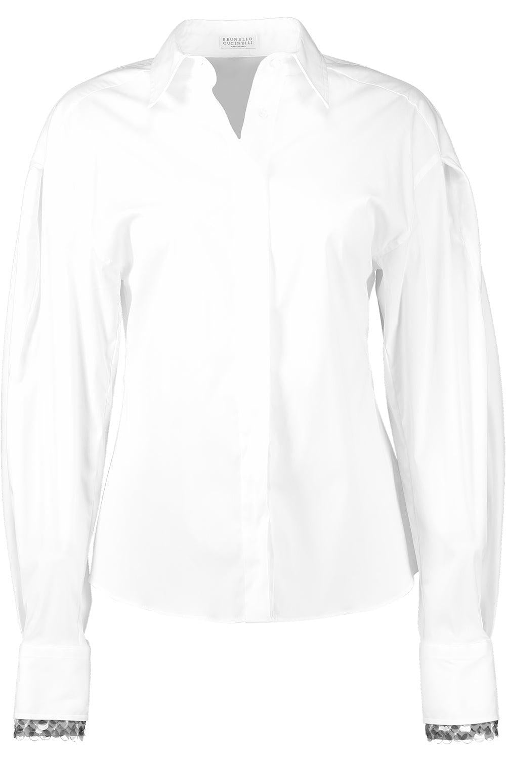 Stretch Sequin Trim Blouse-WHITE-XS-CLOTHINGTOPBLOUSE-BRUNELLO CUCINELLI