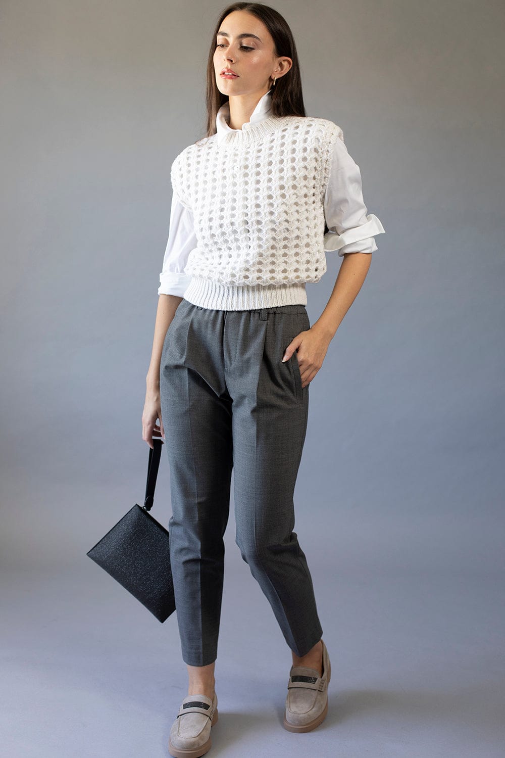 BRUNELLO CUCINELLI-Long Sleeve Stretch Poplin Blouse-