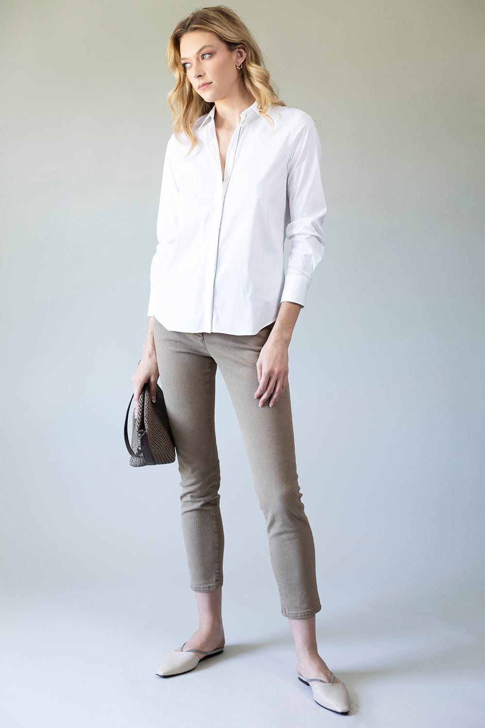 BRUNELLO CUCINELLI-Long Sleeve Stretch Poplin Blouse-