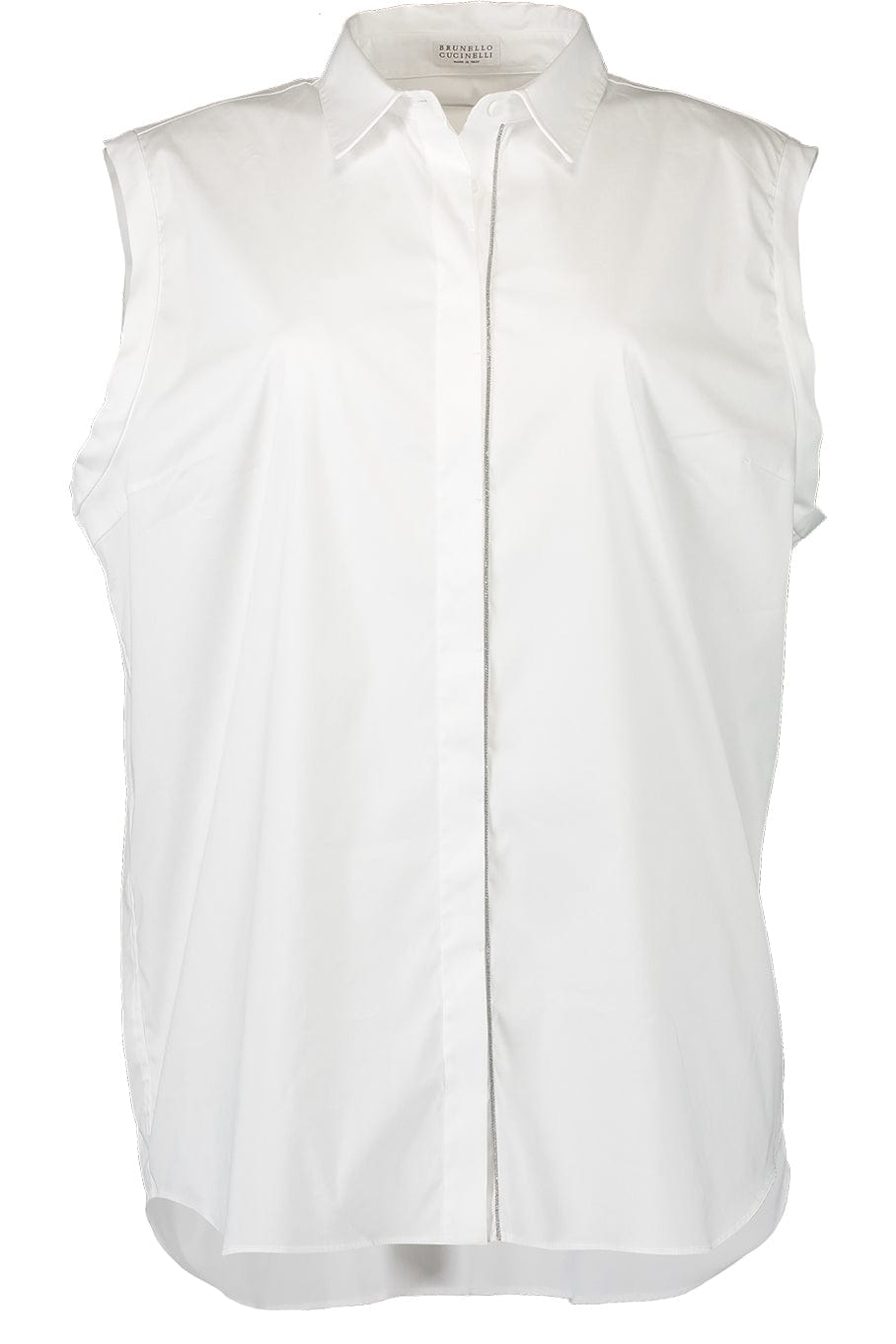 BRUNELLO CUCINELLI-Sleeveless Cotton Button Up Blouse-WHITE