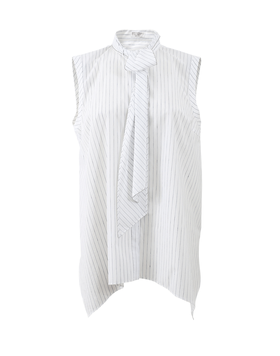BRUNELLO CUCINELLI-Striped Monili Trim Blouse-