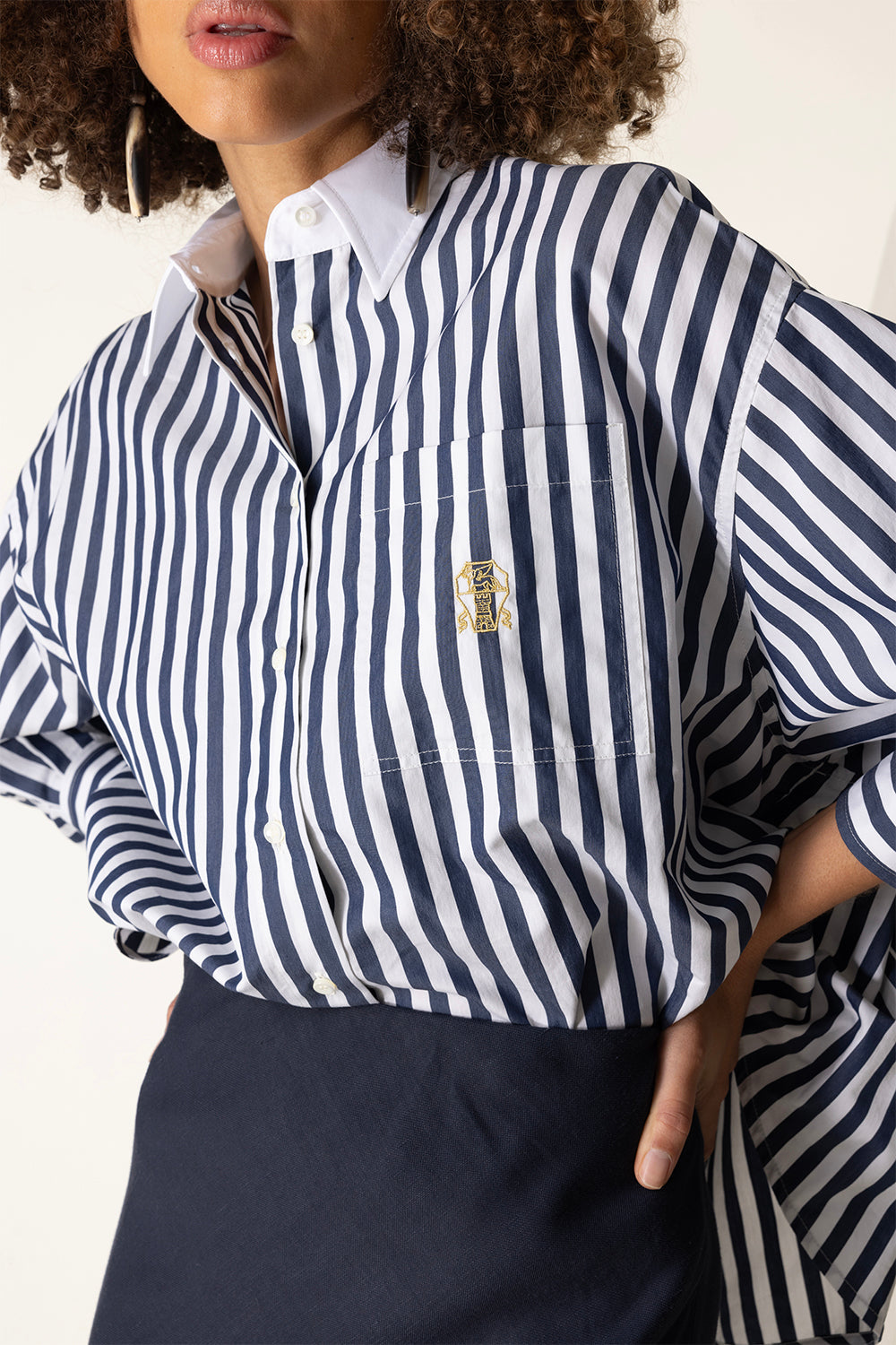 Striped Logo Shirt - White Blue-WHT/BLUE-XS-CLOTHINGTOPBLOUSE-BRUNELLO CUCINELLI