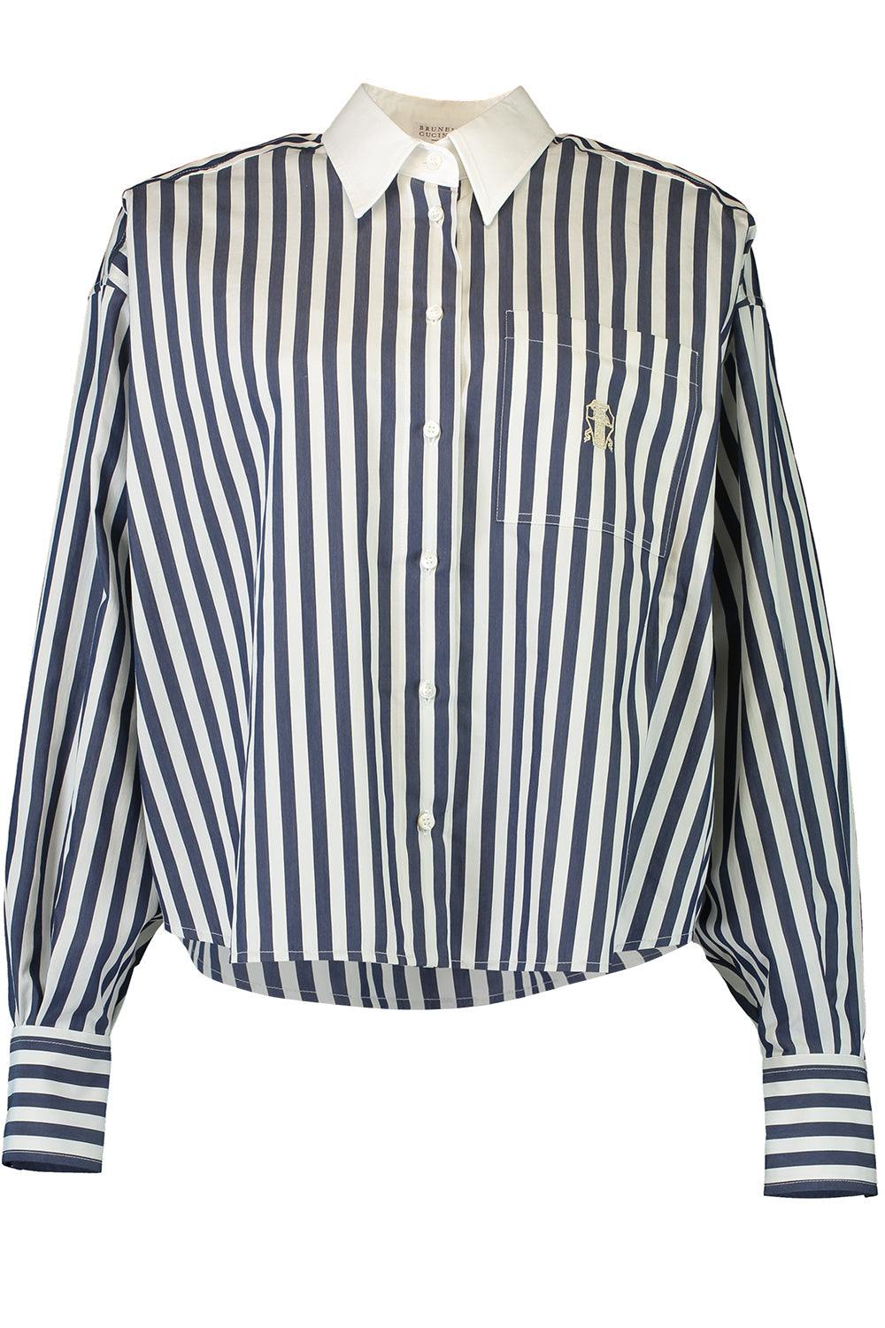 Striped Logo Shirt - White Blue-WHT/BLUE-XS-CLOTHINGTOPBLOUSE-BRUNELLO CUCINELLI