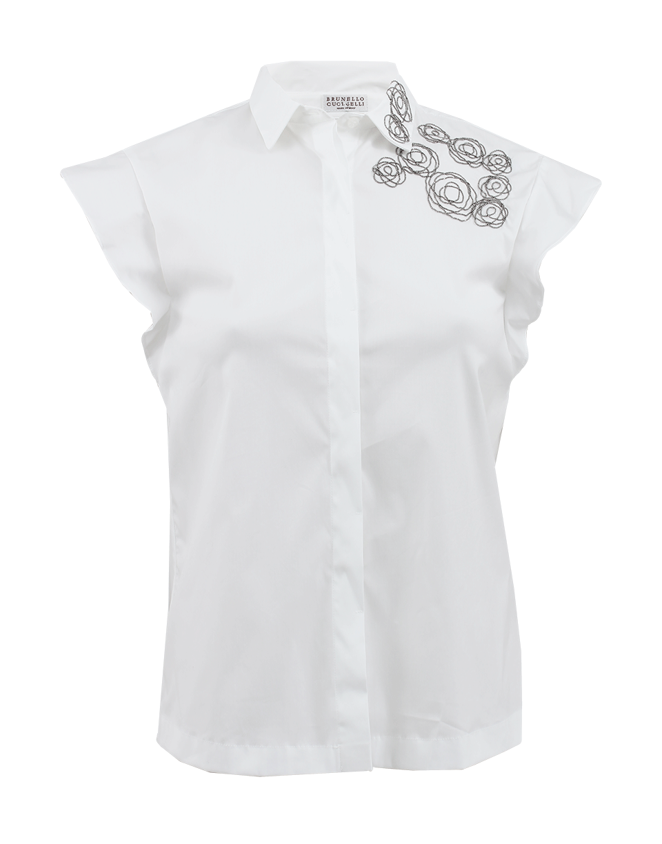 BRUNELLO CUCINELLI-Flutter Sleeve Poplin Monili Blouse-