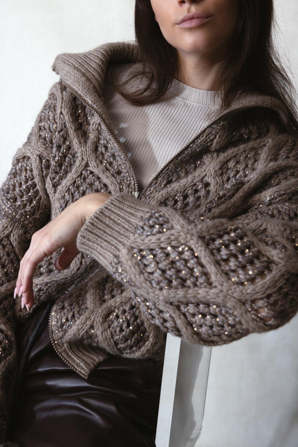 BRUNELLO CUCINELLI-Dazzling Net Cable Cardigan-