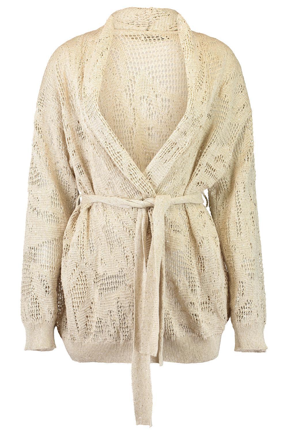 Water Leaves Embroidered Cardigan-BROWN-XS-CLOTHINGTOPCARDIGAN-BRUNELLO CUCINELLI