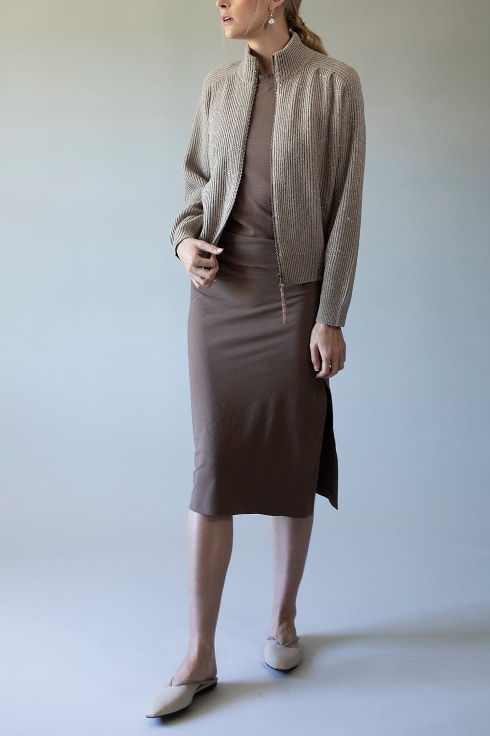 BRUNELLO CUCINELLI-Zip Front Cardigan-