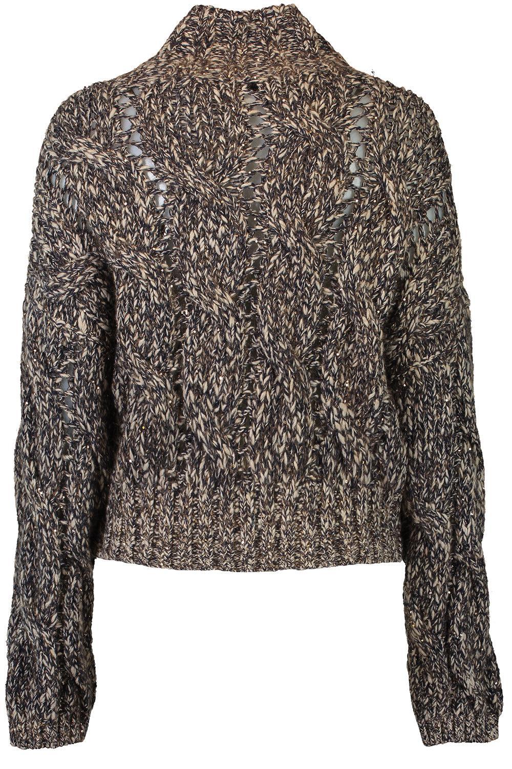 Dazzling Cable Knit Zip Cardigan-BROWN/NAVY-XS-CLOTHINGTOPCARDIGAN-BRUNELLO CUCINELLI