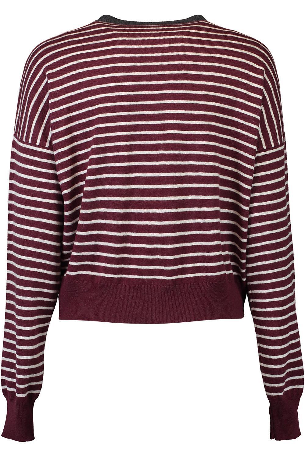Contrast Trim Striped Cardigan-BURGUNDY/CREAM-XS-CLOTHINGTOPCARDIGAN-BRUNELLO CUCINELLI