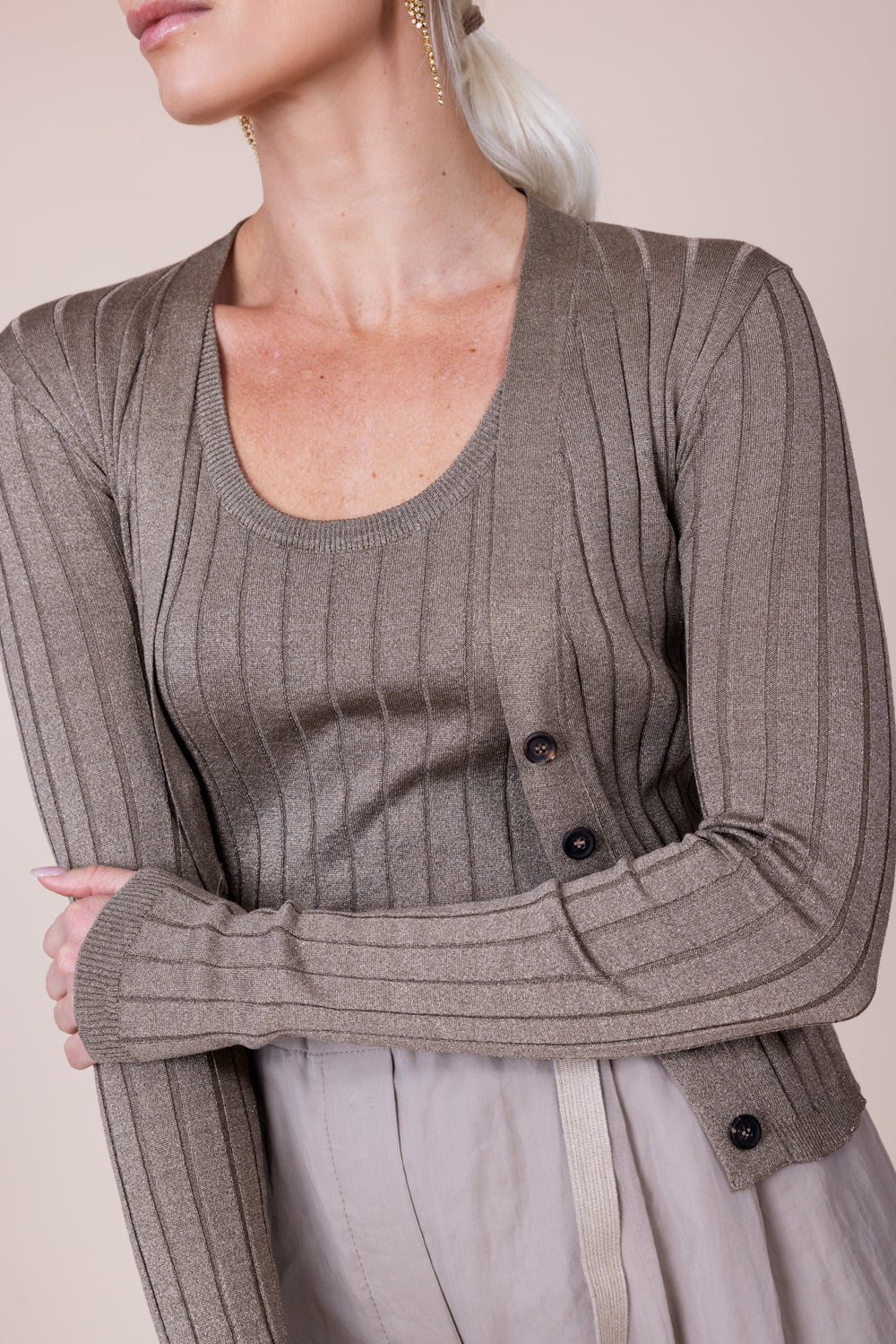 BRUNELLO CUCINELLI-Lurex Wide Ribbed Cardigan-
