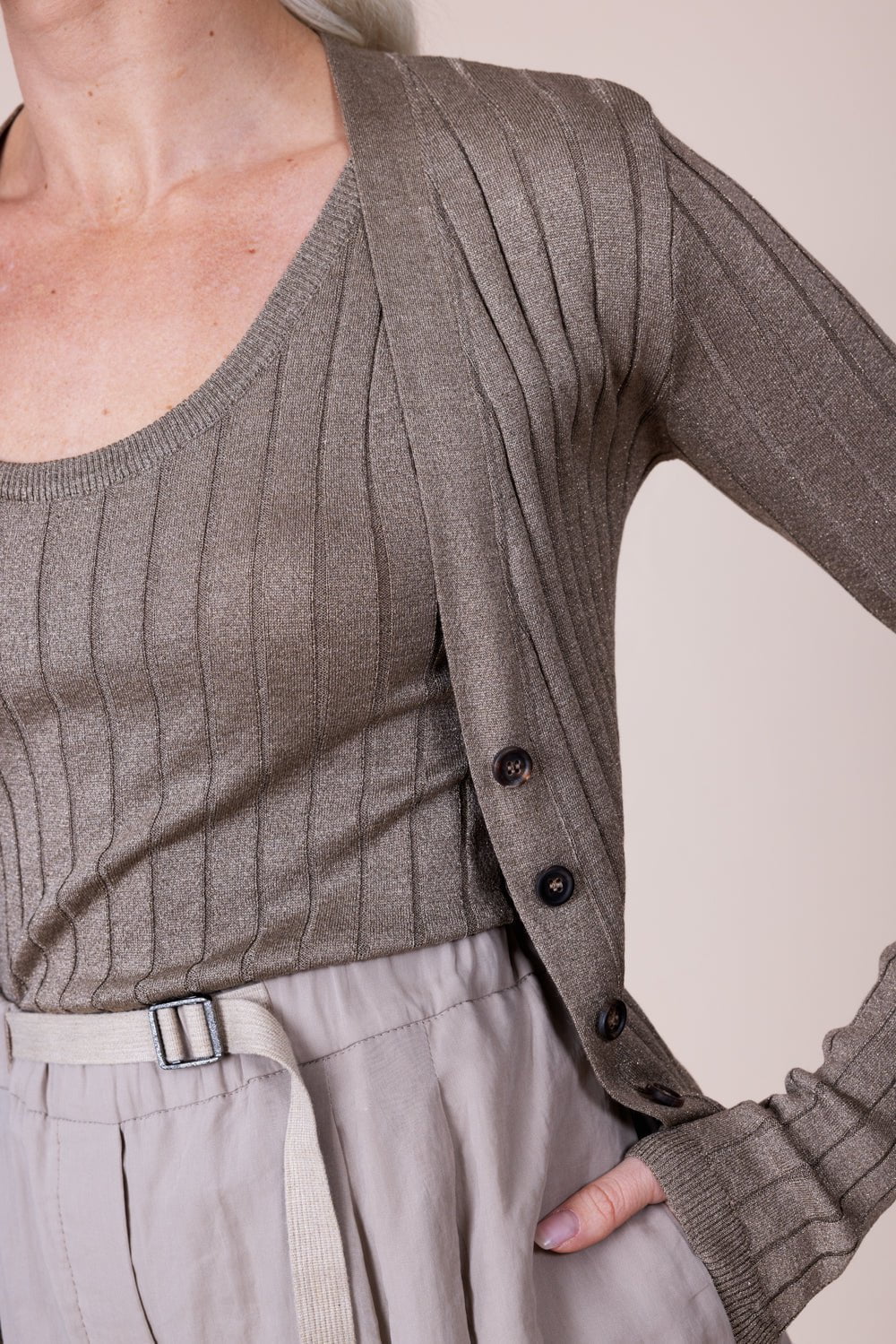 BRUNELLO CUCINELLI-Lurex Wide Ribbed Cardigan-