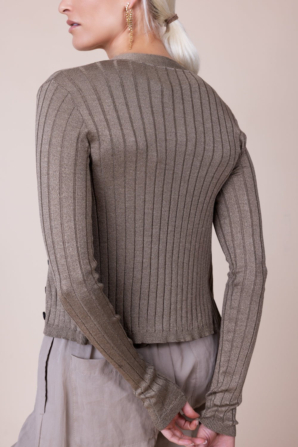 BRUNELLO CUCINELLI-Lurex Wide Ribbed Cardigan-