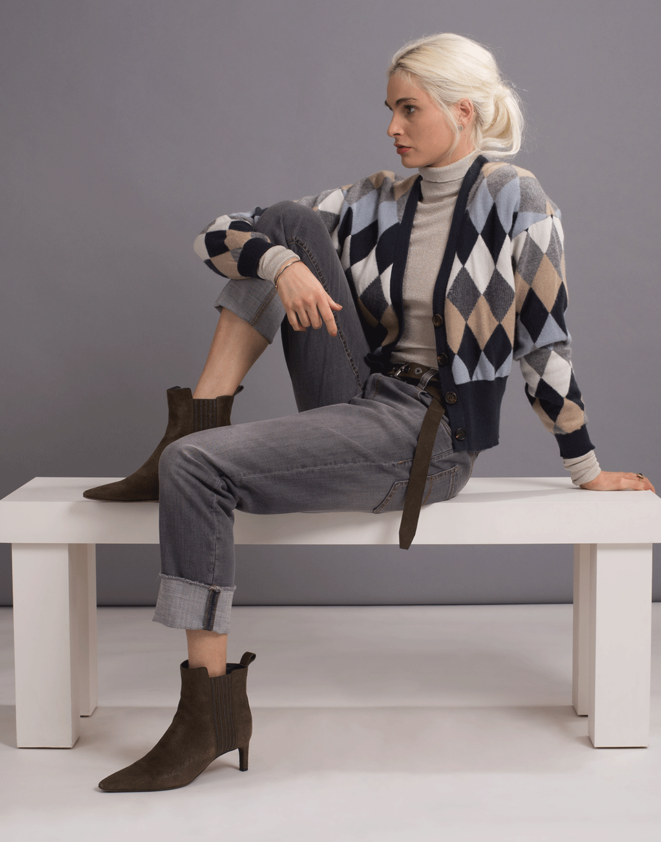 BRUNELLO CUCINELLI-Argyle V-Neck Cardigan-