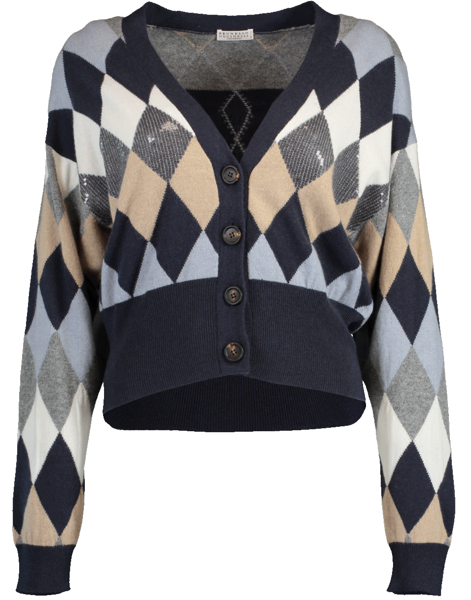BRUNELLO CUCINELLI-Argyle V-Neck Cardigan-