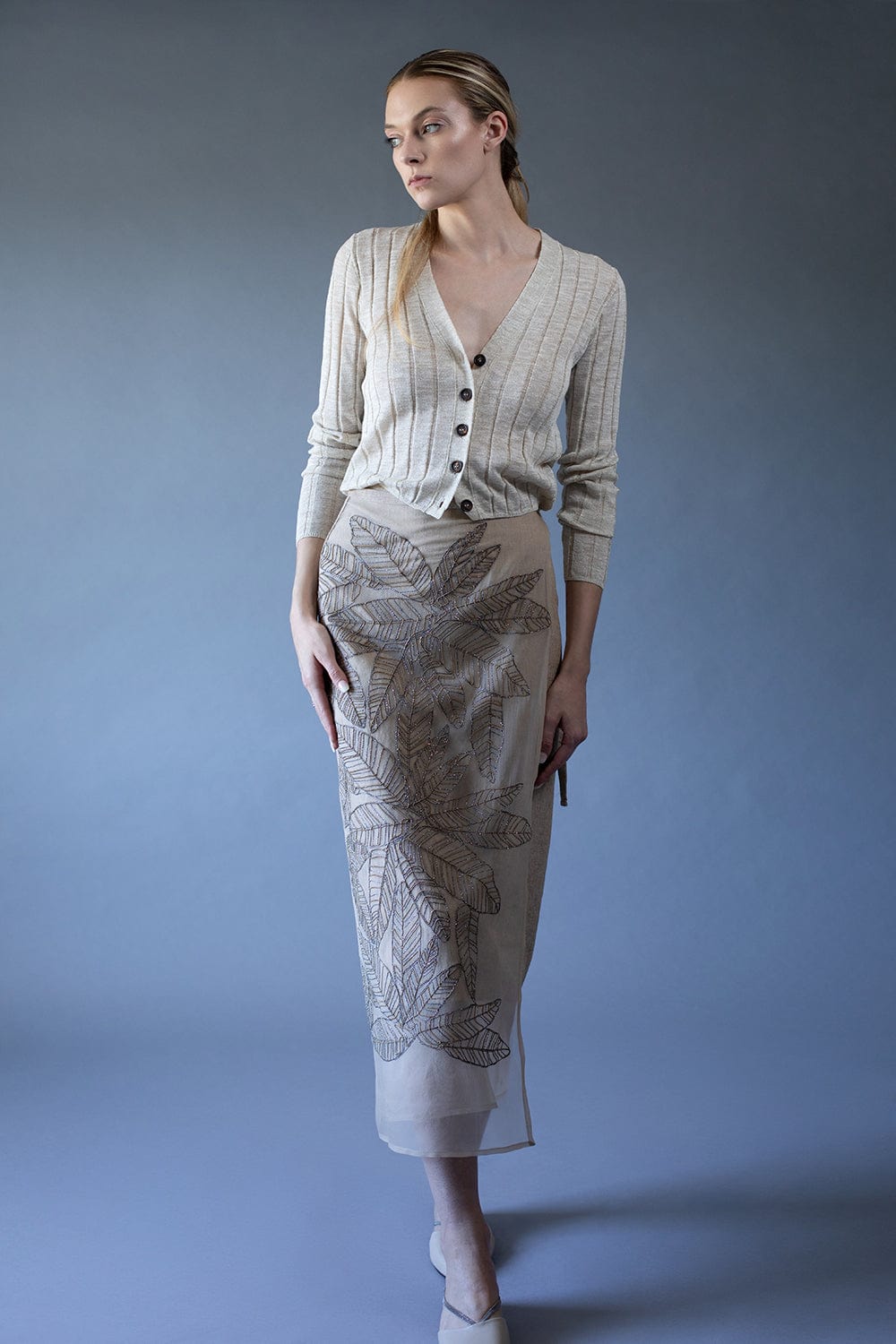 BRUNELLO CUCINELLI-Linen Lurex Wide Rib Cardigan-