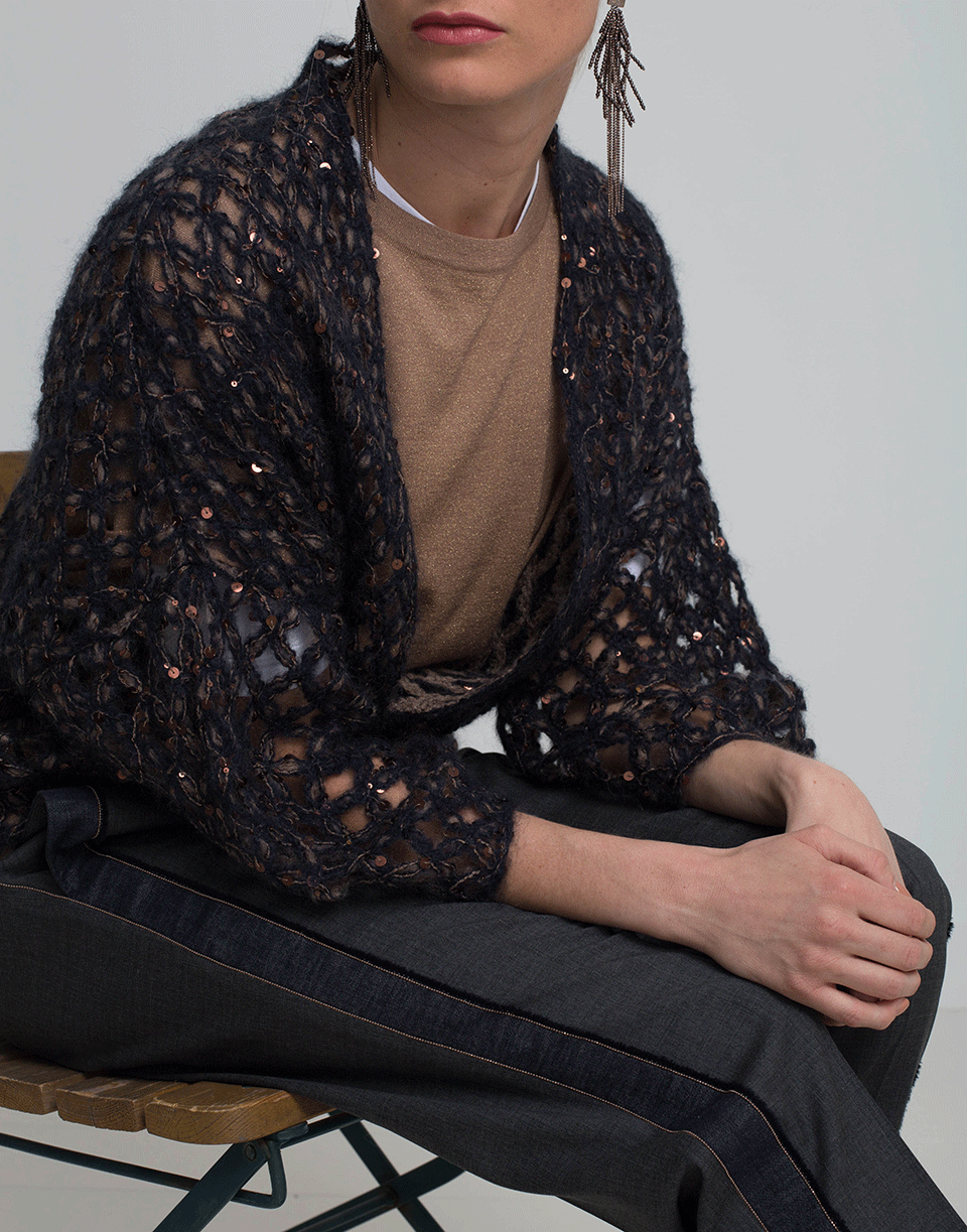 BRUNELLO CUCINELLI-Open Weave Cardigan-