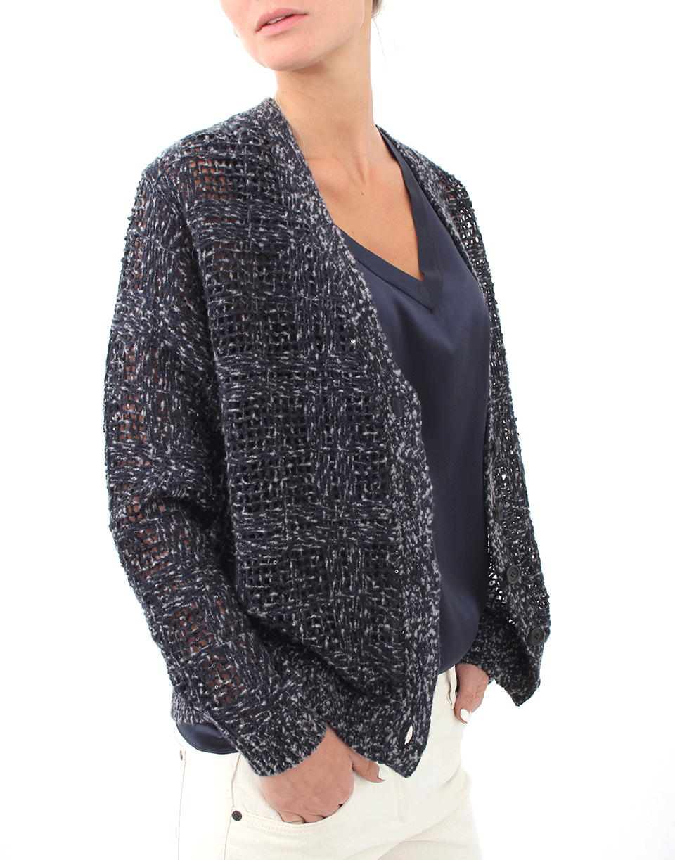 BRUNELLO CUCINELLI-Embroidered Grid Paillette Cardigan-