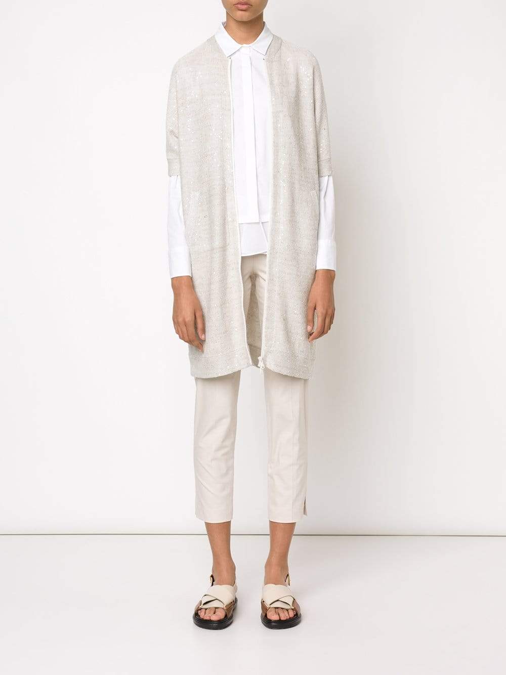BRUNELLO CUCINELLI-Paillette Zip Tunic Cardigan-