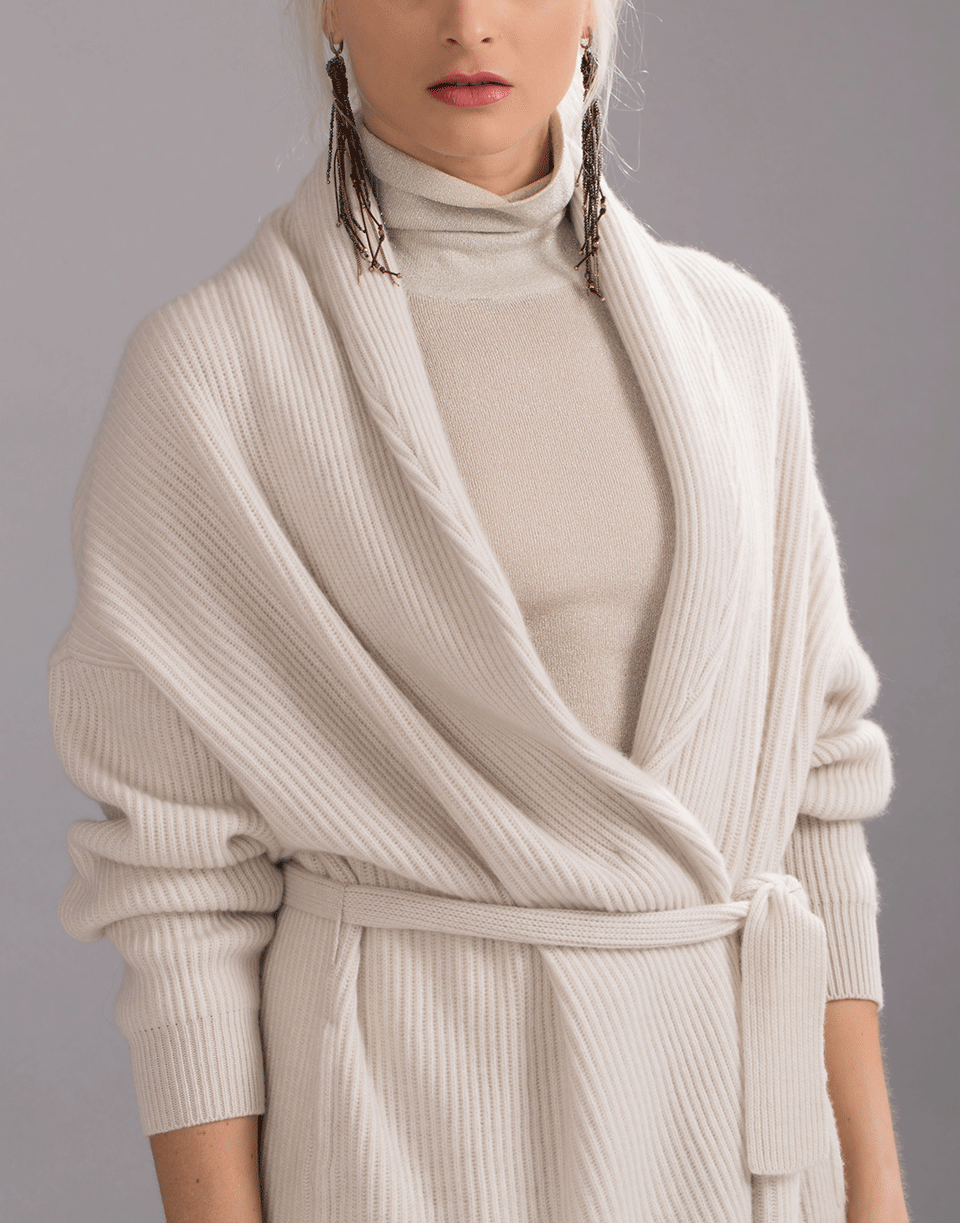 BRUNELLO CUCINELLI-Belted Maxi Shawl Cardigan-OAT