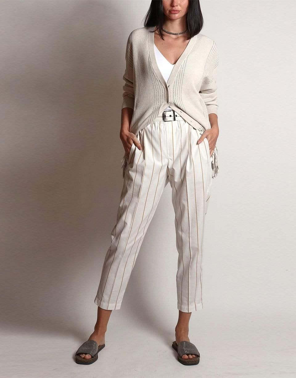 BRUNELLO CUCINELLI-English Rib and Monili Fringe Cardigan-