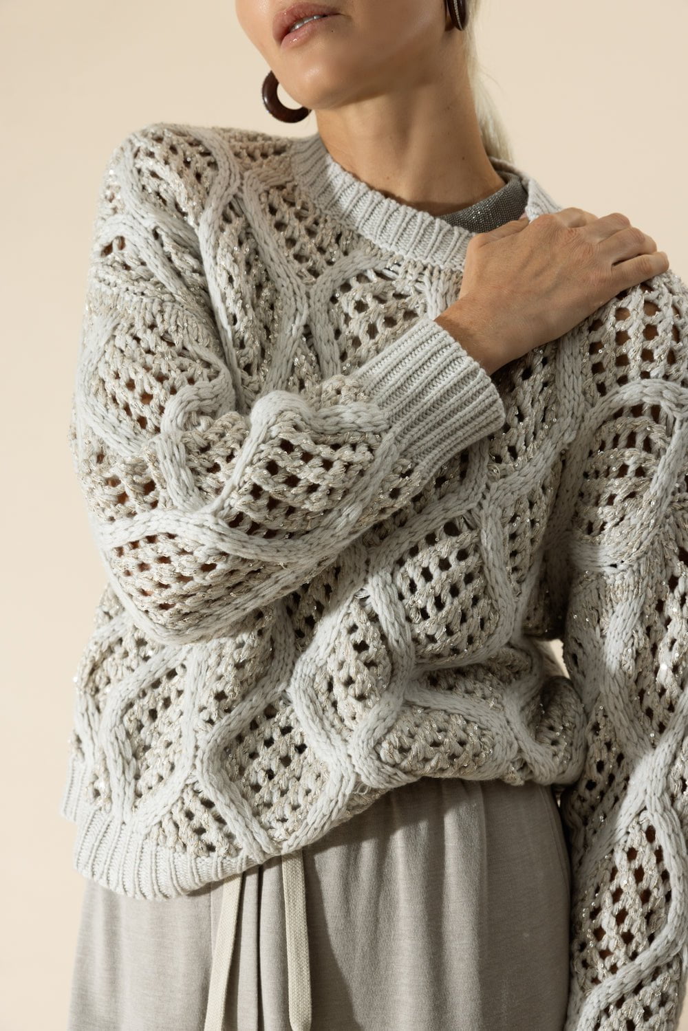 BRUNELLO CUCINELLI-Dazzling Net Cable Sweater-