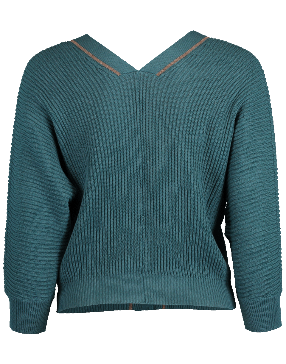 BRUNELLO CUCINELLI-Cropped Button V-Neck Cardigan-PETROL